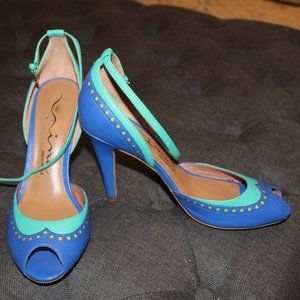 Nina Originals Blue and Green Peep Toe Heels